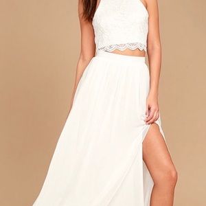 Lulu’s White Lace Two Piece Maxi Dress